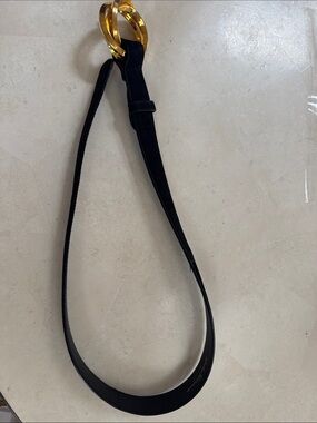 Salvatore Ferragamo Black Suede Belt with Gold Ring Buckle